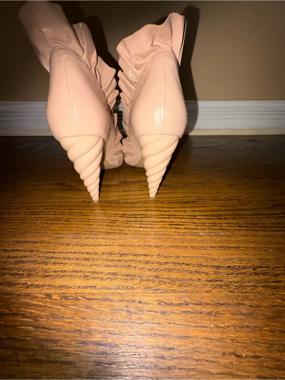 Jeffrey Campbell Peach Ruffle Peep-Toe Heels